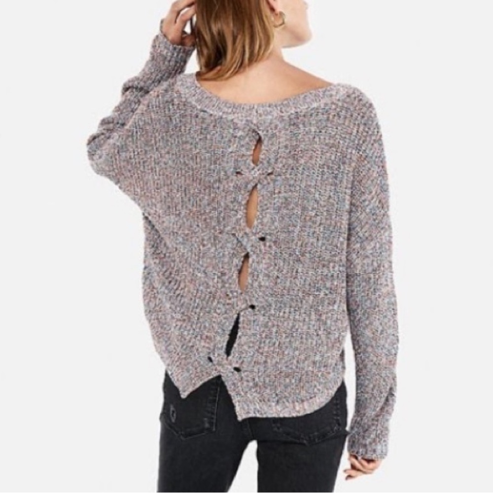 Express Multicolor Cable Knit Cutout Sweater - image 1